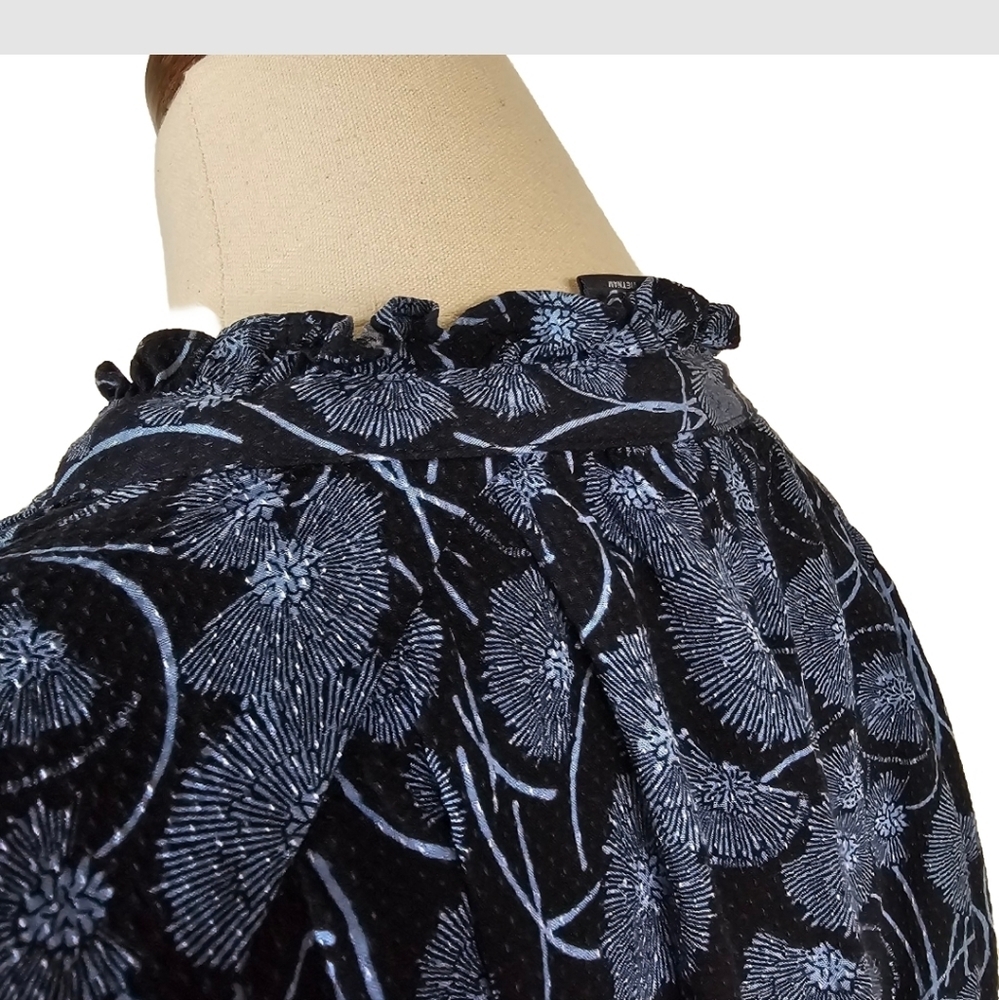 Maeve Navy Floral Ruffle-Neck Button Blouse - Picture 6 of 16